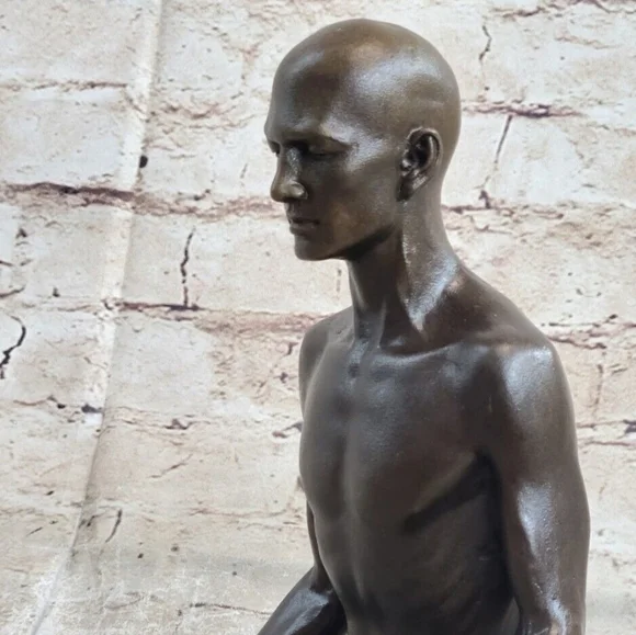 Bronze Sculpture, Hand Made Statue Art Nouveau MAN Yoga Meditation Figurine Sale